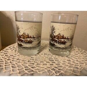 Vintage 1981 Arby's Currier & Ives "American Farm in Winter" Glasses - Pair of 2